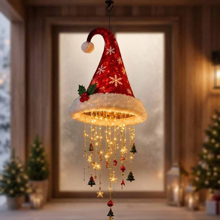 Light‑Up Hanging Santa Hat Ornament, LED Glowing Decoration with Star Tassel for Christmas Xmas Home Decor