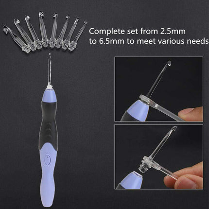 9in1 Light Up LED Needles Set USB Knitting Weave Tool Kit Hooks Crochet