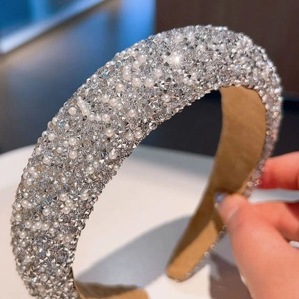 Bling Bling Crystal Pearl Headband for Women and Girls, Elegant Glitter Hair Accessory for Party Wedding Daily Wear