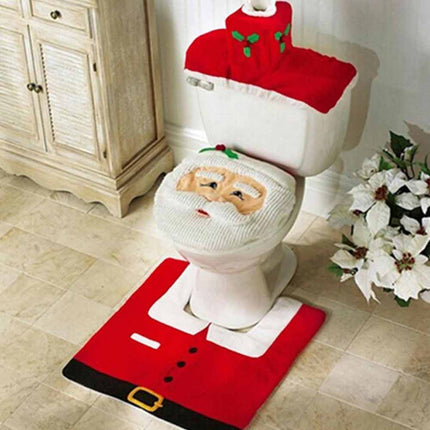 3PCS/set Christmas Decoration Santa Toilet Seat Cover Paper Rug Bathroom