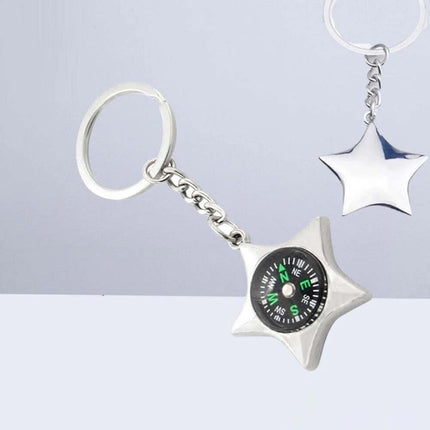 Metal Compass Key Chain Chrome Keyring Pendant Fashion Accessory Gift