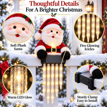 Solar Santa Fence Lights, 5 LED Icicle, IP65 Waterproof Outdoor Christmas Xmas Decor