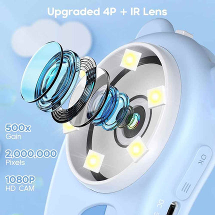 2 in 1 Kids Portable Digital Microscope 1000X Magnification with 2 Inch HD Screen Video Recorder