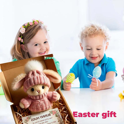 Cute Pink Mini Bunny Easter Gift Card with Mini Rabbit in Box