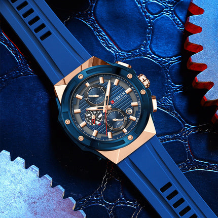 Men's Sports Quartz Wrist Watch with Calendar, Silicone Strap Casual Male Daily Watch