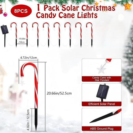 5IN1 Christmas Red LED Cane Lights Solar-Powered Outdoor Candy Path Garden Decoration