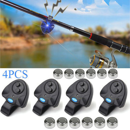 4pcs Electronic Fish Bite Sound Alarm LED Light Alert Bell Clip-On Fishing Rod