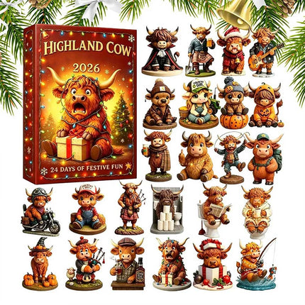 Highland Cow Christmas Advent Calendar 2026 24 Day Countdown Acrylic 2D Figure Gift