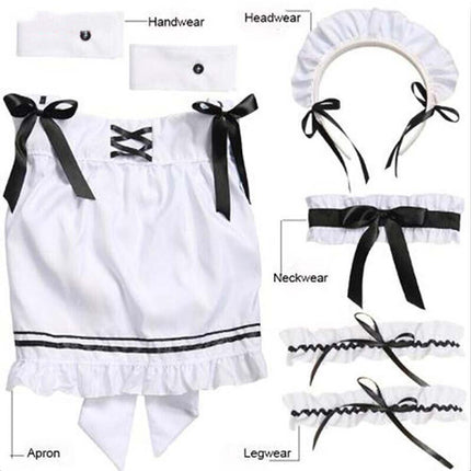 6Pcs Women French Maid Costume, Cute Lolita Anime Cosplay Outfit for Party