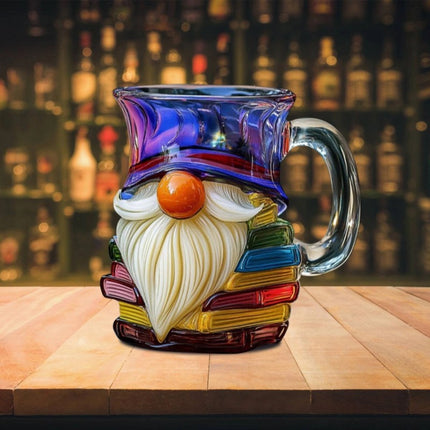 Glass 3D Painted Gnome Book Mug  Stack Coffee Cup Novelty Room Home Decor