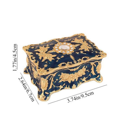 Retro Alloy Jewellery Trinket Box, Ring Necklace Storage Organiser, Blue Craft Decor