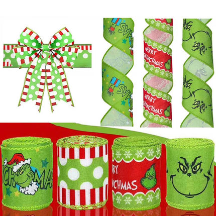4pcs Grinchs Ribbon Wired 2.5In 4 Roll 20Yards Christmas Ribbon Wreaths Bows DIY