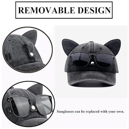 Vintage vintage cat ear sunglasses baseball cap fun cat star sun protection hat