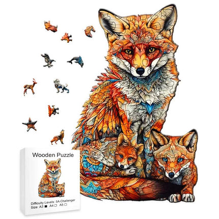 Warm Fox Family Wooden Puzzle | Creative Special-Shaped Toy