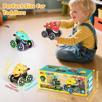 3X Dinosaur Light Up Monster Truck Toys, Press and Go Car Play Set, Fun Gift for All Ages