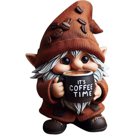 Outdoor Resin Gnome Ornament Coffee Time Figurine Gnome Figurine Garden Decor