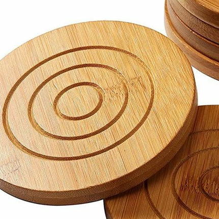Set of 6 Round Bamboo Coasters with Storage Holder – 11.5cm Cup Mats for Tea & Coffee