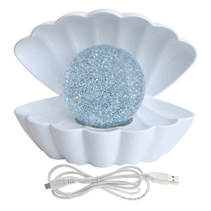 7 Colour Changing LED Clam Shell Mood Light White Glitter Table Lamp