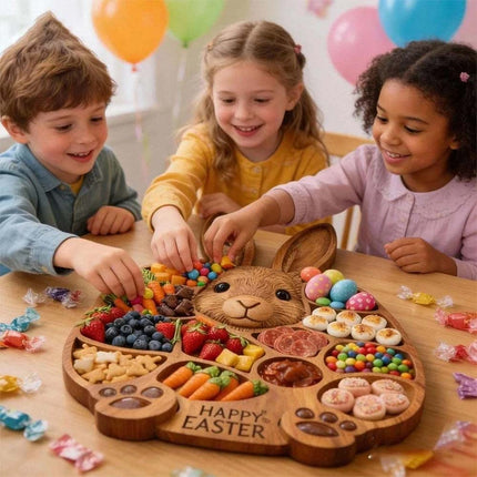 Easter Bunny Wooden Serving Platter, Ideal Gift, Easy to Clean, 14" X 14", Kitchen Essentials