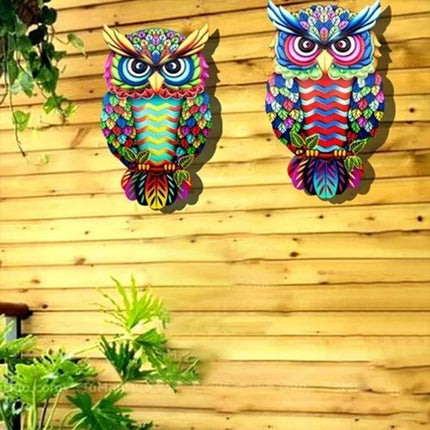 4PCS Magnetic Metal Owl Wall Decor Garden Fence Hanging Art Ornament