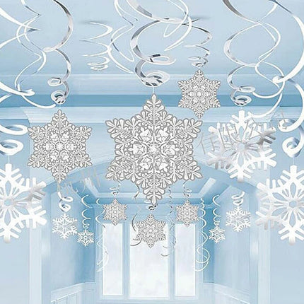 35pcs/set Snowflake Swirls – Festive Christmas Party Foil Hanging Decorations, Sparkling Ceiling Ornaments Perfect as Holiday Gift