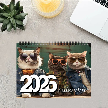 2026 Glasses Kittens Cats Calendar Wall Monthly Planner Family Home Organiser