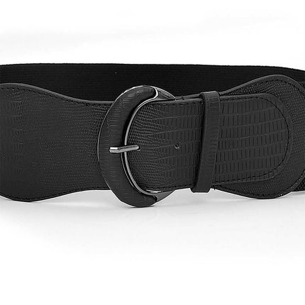 Women Ladies Faux Leather Wide Stretch Elastic Buckle Cinch Waist Wide Belt 85CM