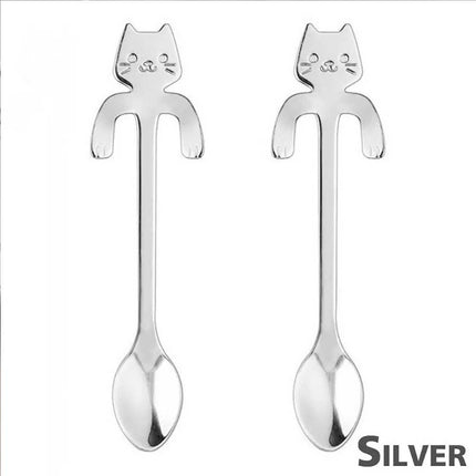 4x Teaspoons Tableware Cat Spoon Tea Cute Cartoon Stainless Steel Ice Cream Coffee