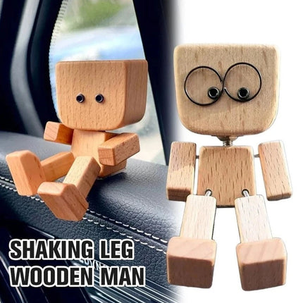 New Shaking Wooden Man Figure Decoration with 12 Magnetic Expressions Fun Swinging Desktop Ornament