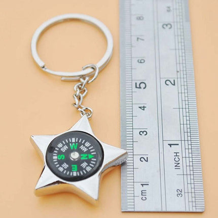 Metal Compass Key Chain Chrome Keyring Pendant Fashion Accessory Gift