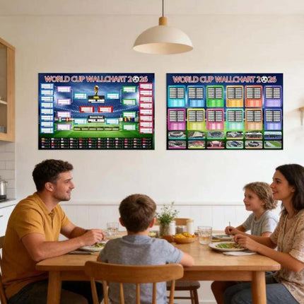 2Pcs 2026 World Cup Football Wall Chart, 87×58CM Foldable Match Schedule Poster