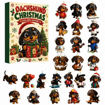 2026 Dachshund Advent Calendar, 2D 24‑Day Christmas Countdown with Acrylic Hanging Ornaments, Gift for Dog Lovers