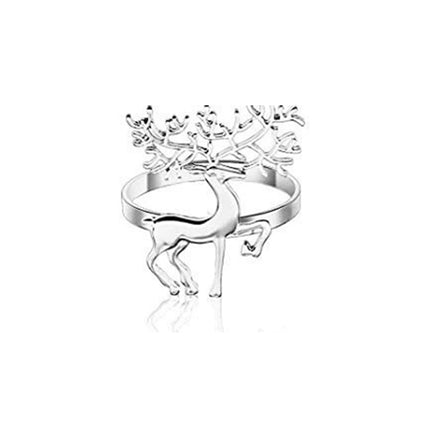 6X Silver Deer Christmas Napkin Rings - Alloy Reindeer & Elk Napkin Holders