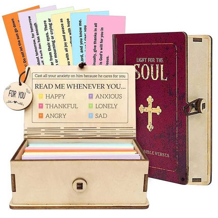 Handmade Wooden Bible Verses Box + 150PCS Daily Scripture Verse Cards