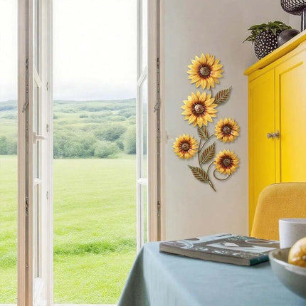 3D Metal Sunflower Wall Art Decor Rustic Floral Ornament for Outdoor Garden & Indoor Home Decoration