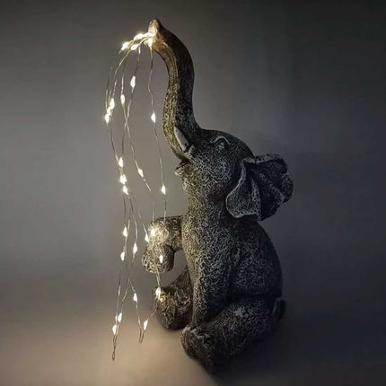 Elephant Statue Solar Light Garden Decor Resin Figurine Solar Powered Yard Patio