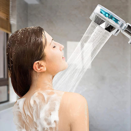 High Pressure Turbo Fan Drive Jet Shower Head - Water Saving with 3 Replacement Filters 360° Rotation
