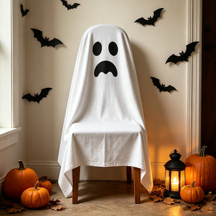 Halloween Dining Chair Cover, Skull Pattern Seat Protector, 120x200cm