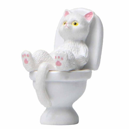 Cat On Toilet Statue Landscape Figurine Miniatures Ornament Home Decorations