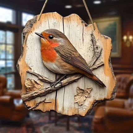 2D Wooden Robin Wall Plaque (20×19cm) – Festive Christmas Decor Gift