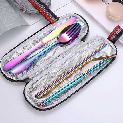 8PCS Portable Color Stainless Steel Tableware Dinnerware Travel Camping Cutlery Set