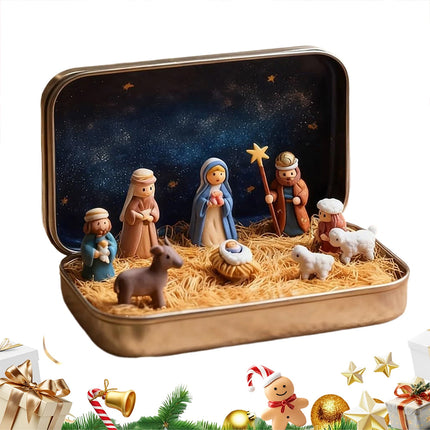 Portable Pocket Nativity Scene 3D High-Quality Mini Christmas Decor in Tin Box