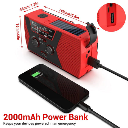 Portable Solar Hand Crank Emergency Radio, Waterproof Flashlight with Reading Light for Outdoor Camping Survival