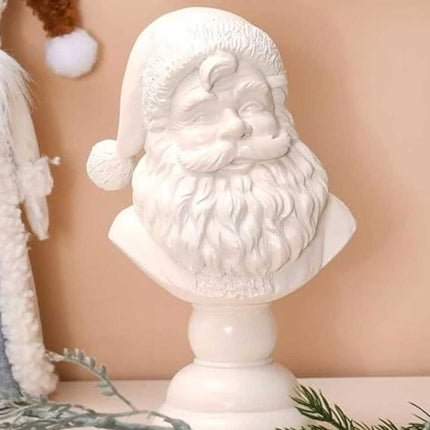 Christmas Tabletop Santa Bust Decoration - 15cm White Resin Santa Claus Head Statue