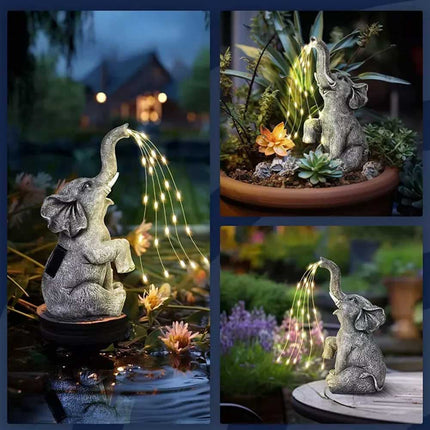 Elephant Statue Solar Light Garden Decor Resin Figurine Solar Powered Yard Patio