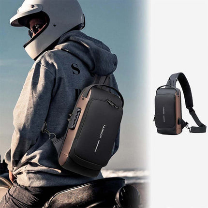 Men's Anti-Theft Crossbody Sling Bag with Lock & USB Charging Port, Lightweight Chest Shoulder Bag