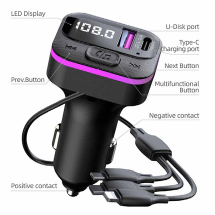 Car Bluetooth FM Radio Transmitter Adapter USB IOS Type C Fast Charger HandsFree