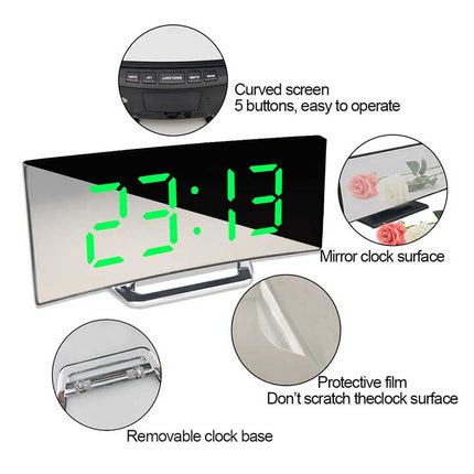 Digital Alarm Clock 7 Inch Curved Dimmable LED Electronic Digital Desktop Clock