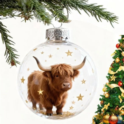 2X Christmas Tree Ornaments - Highland Cow Wildlife Animal Acrylic Ball Style for Home Xmas Decor