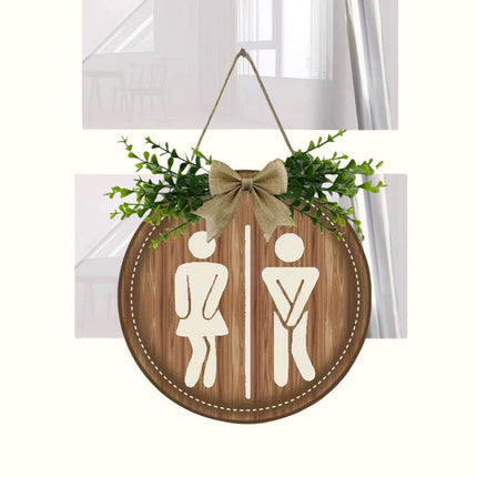 Rustic Round Wooden Toilet Sign 23CM Hanging Gender Door Plaque Bathroom Wall Home Decor